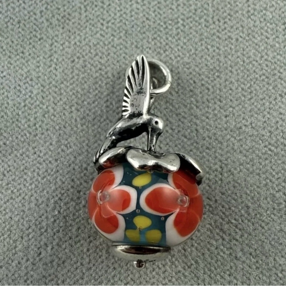 RETIRED James Avery Silver Hummingbird Glass Bead Finial Charm